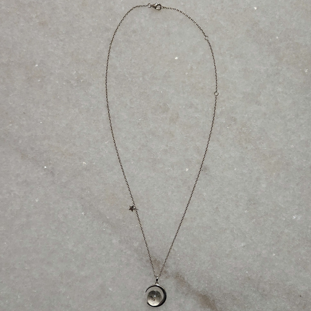 Authentic Moon Dust Crescent Silver Necklace (From Lunar Meteorite NWA 5000)